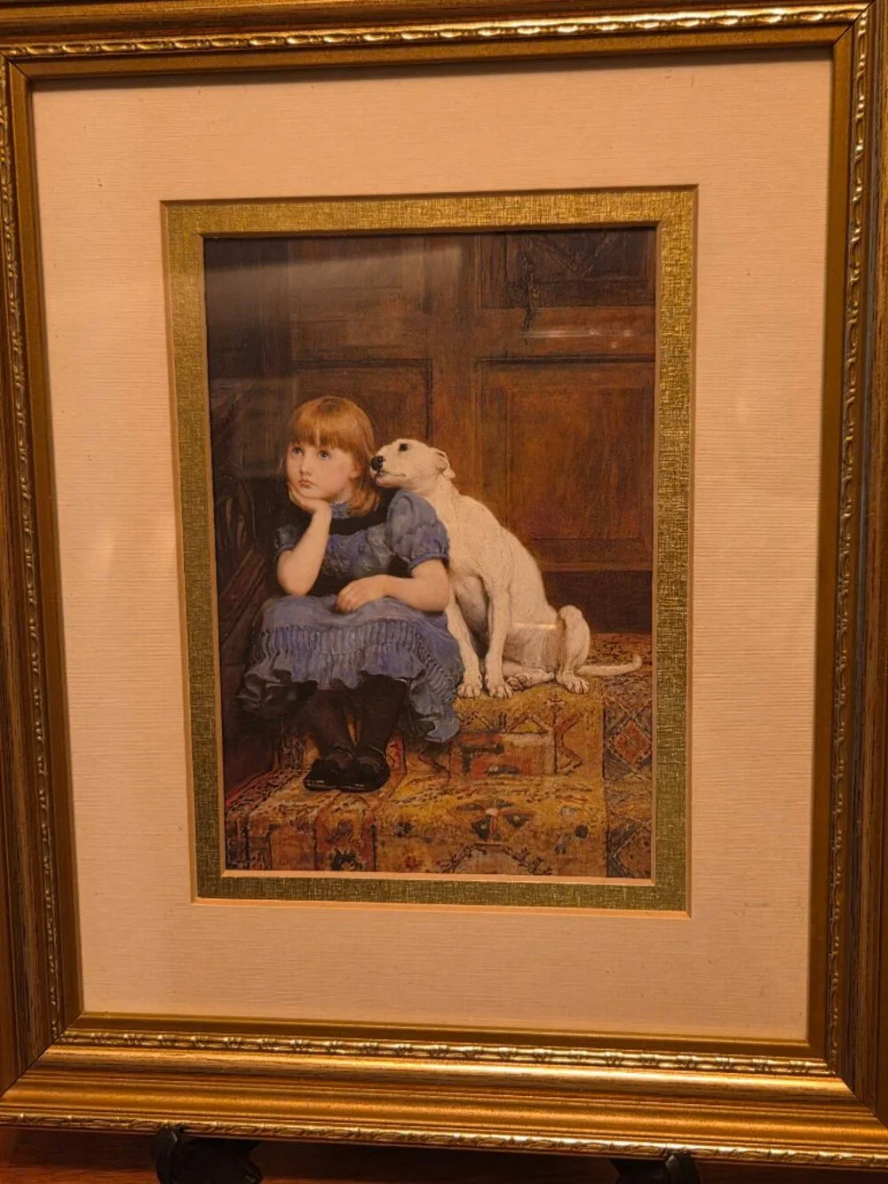 vintage framed print Briton Rivera sympathy little girl and dog sitting on step